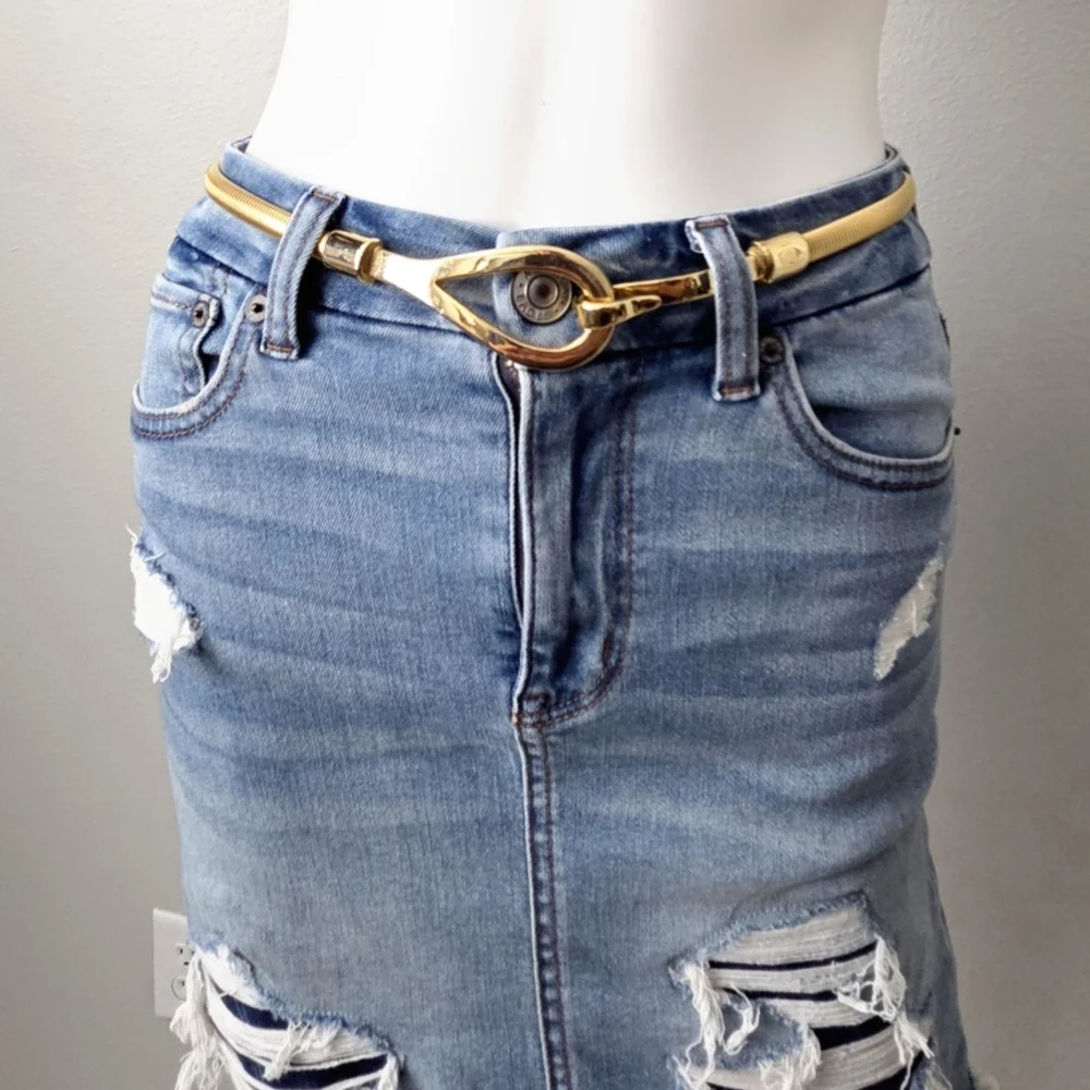 Slinky Gold Vintage Disco Stretch Belt With Hook Closure, Size Small